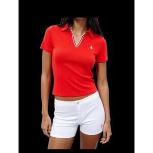 LRL Lauren Ralph Lauren Active Polo Shirt Womens Size S Orange Cotton Preppy VIn
